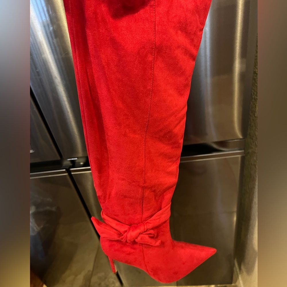 Knee high boots, faux suede look stiletto heels